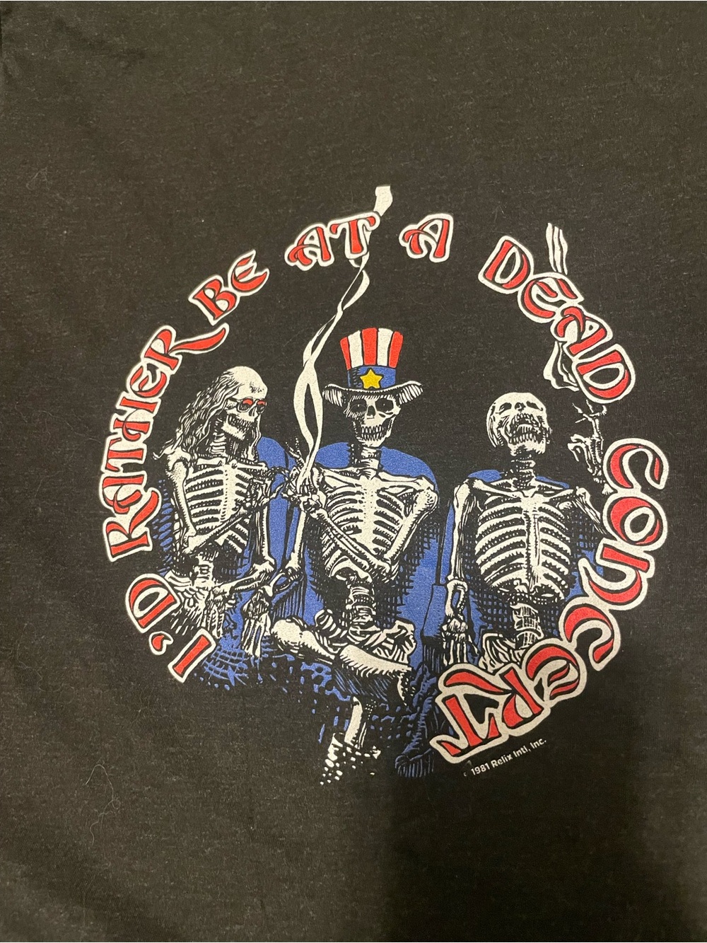 Grateful Dead Black Graphic Skeleton Band Tee - Relix